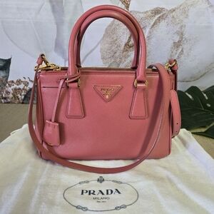 PRADA | Authentic Saffiano Lux Leather Galleria Double Zip in Pink sz S (10")